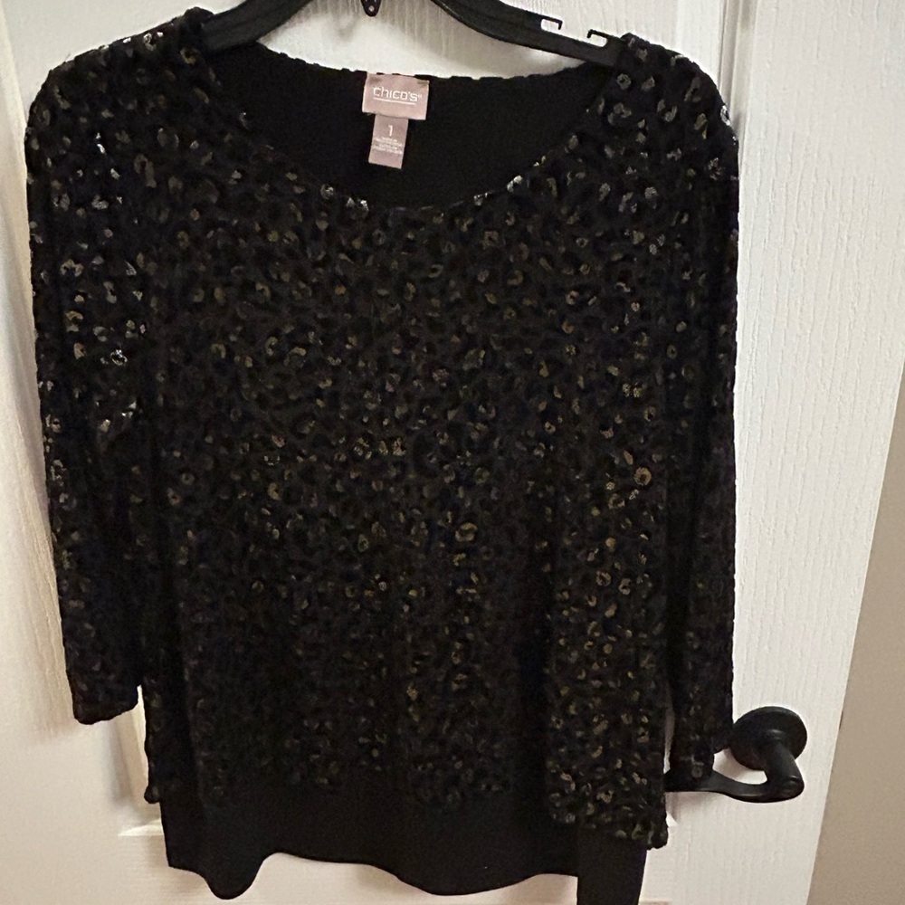 Chico's Black and Sequin Textured Women's Blouse